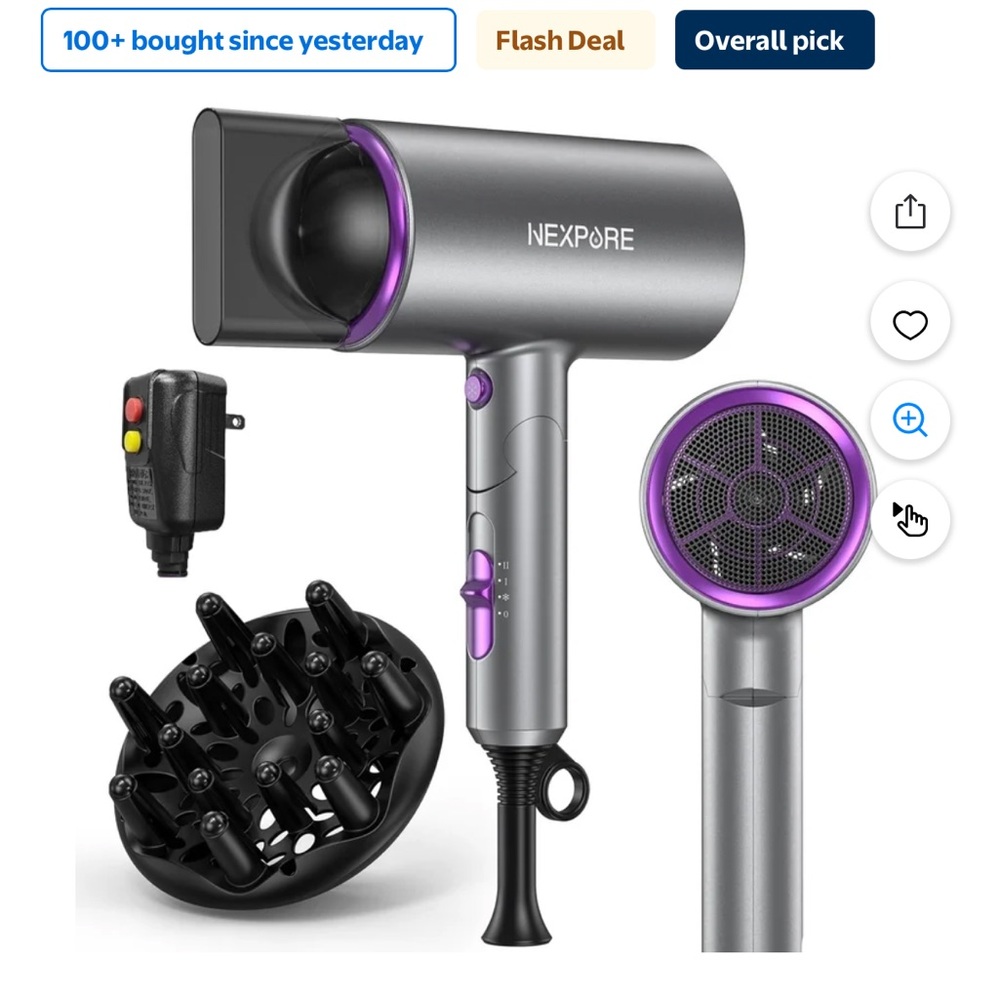 Nexpore Silver Hair Dryer with Purple Accents - Professional Styling Kit
